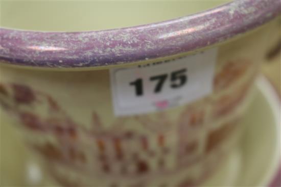 A 19th century Staffordshire or Sunderland pink lustre flower pot and stand height 16.5cm